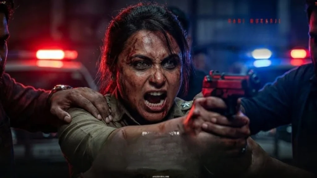 Rani Mukerji as IPS officer Shivani Shivaji Roy in Mardaani 3, directed by Abhiraj Minawala